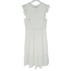 The Island Culture Midi Dress White Eyelet Flutter Cap Sleeve Lined Size‎ M NWT